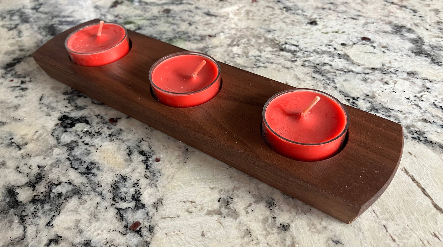 Walnut 3-Hole Tealight Candle Holder